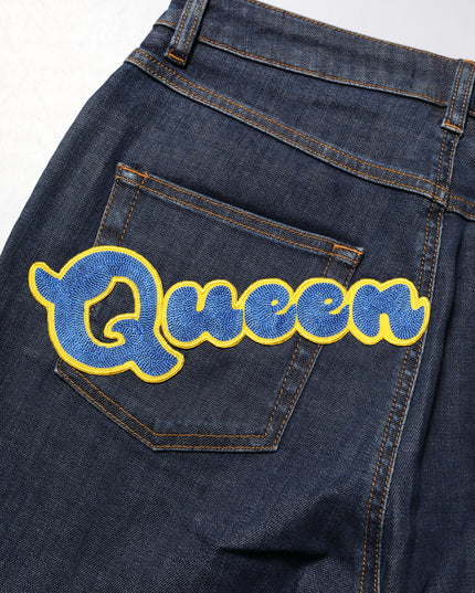 Dolce & Gabbana Blue Queen Patch AUDREY Mid Waist Denim Jeans