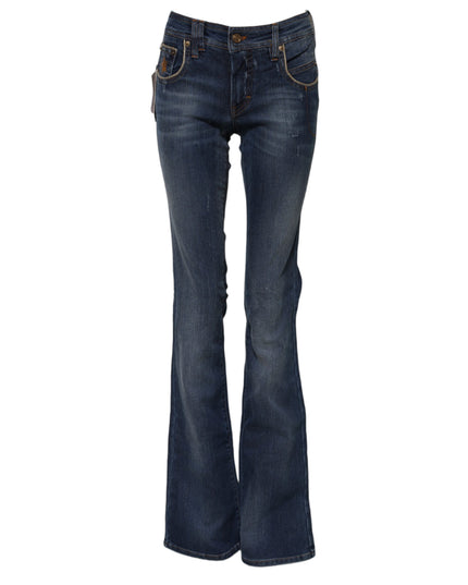 John Galliano Blue Cotton Mid Waist Wide Leg Denim Jeans