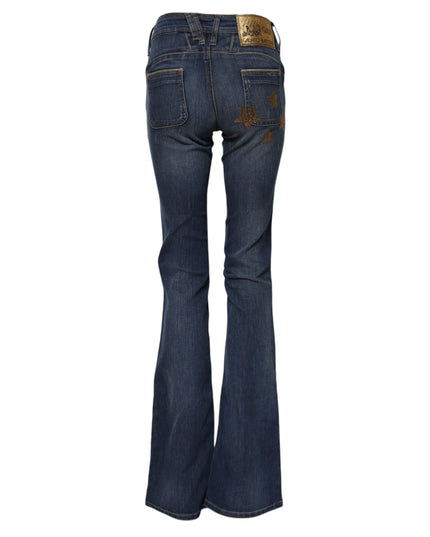 John Galliano Blue Cotton Mid Waist Wide Leg Denim Jeans