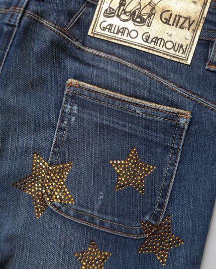 John Galliano Blue Cotton Mid Waist Wide Leg Denim Jeans