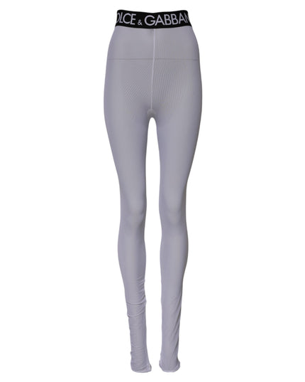Dolce & Gabbana Gray Nylon DG Logo Mid Waisted Leggings Pants