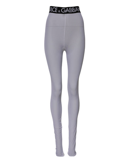 Dolce & Gabbana Gray Nylon DG Logo Mid Waisted Leggings Pants