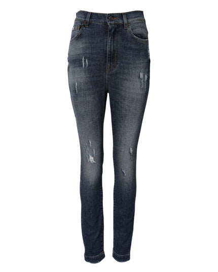 Dolce & Gabbana Blue Washed Cotton High Waisted Denim Jeans