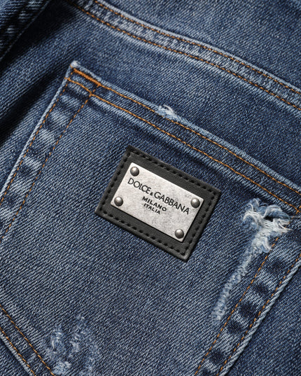 Dolce & Gabbana Blue Washed Cotton High Waisted Denim Jeans