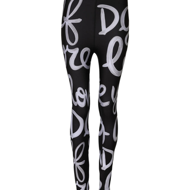 Dolce & Gabbana Black Polyester Logo Print Mid Waisted Pants