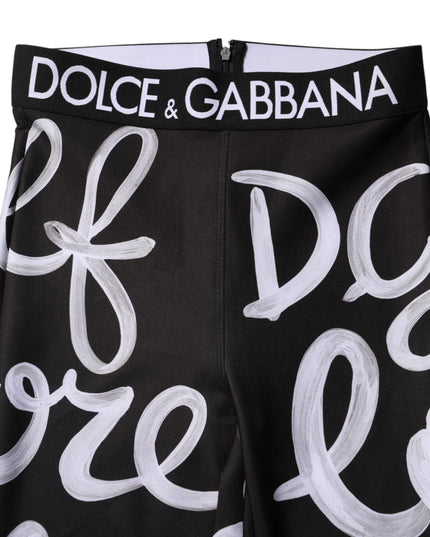 Dolce & Gabbana Black Polyester Logo Print Mid Waisted Pants