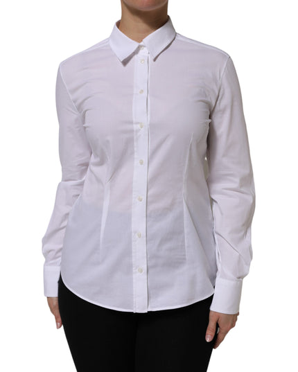 Dolce & Gabbana White Cotton Long Sleeves Collared Top Shirt