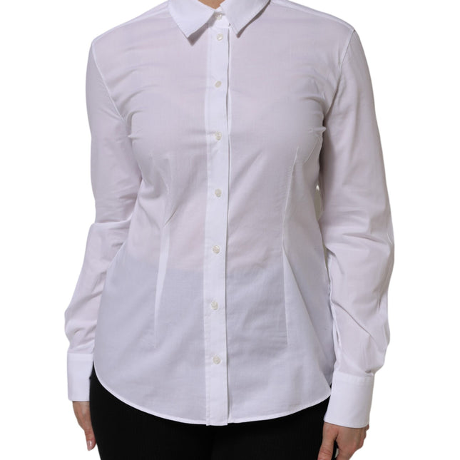 Dolce & Gabbana White Cotton Long Sleeves Collared Top Shirt