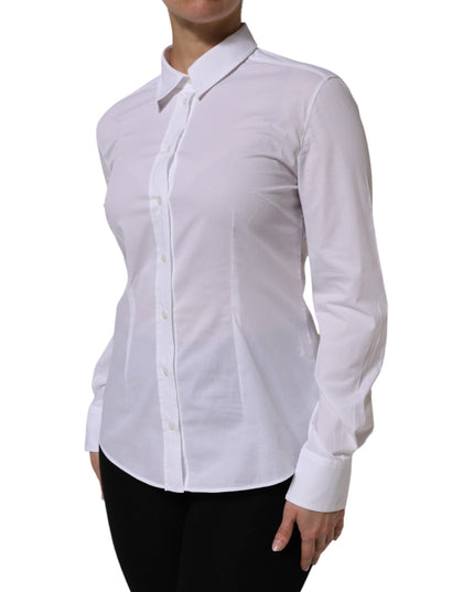 Dolce & Gabbana White Cotton Long Sleeves Collared Top Shirt