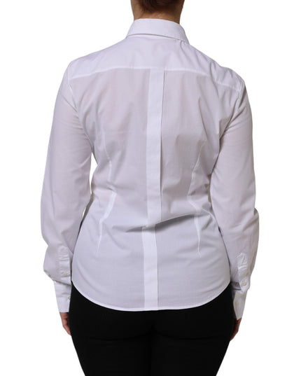 Dolce & Gabbana White Cotton Long Sleeves Collared Top Shirt