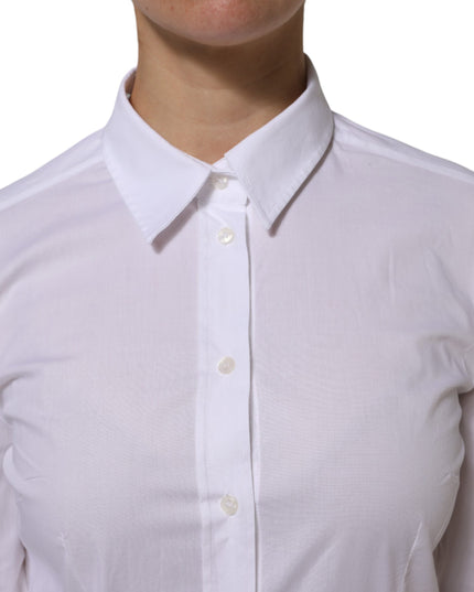 Dolce & Gabbana White Cotton Long Sleeves Collared Top Shirt