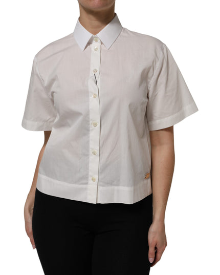Dolce & Gabbana White Cotton Short Sleeves Collared Top Shirt