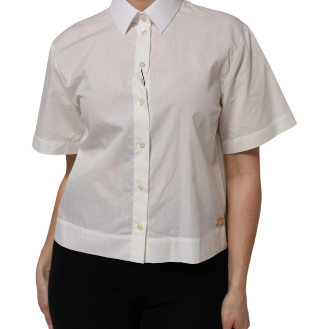 Dolce & Gabbana White Cotton Short Sleeves Collared Top Shirt