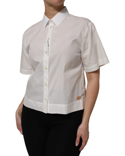 Dolce & Gabbana White Cotton Short Sleeves Collared Top Shirt