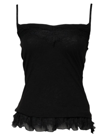 Scervino Street Black Wool Sleeveless Square Neck Tank Top
