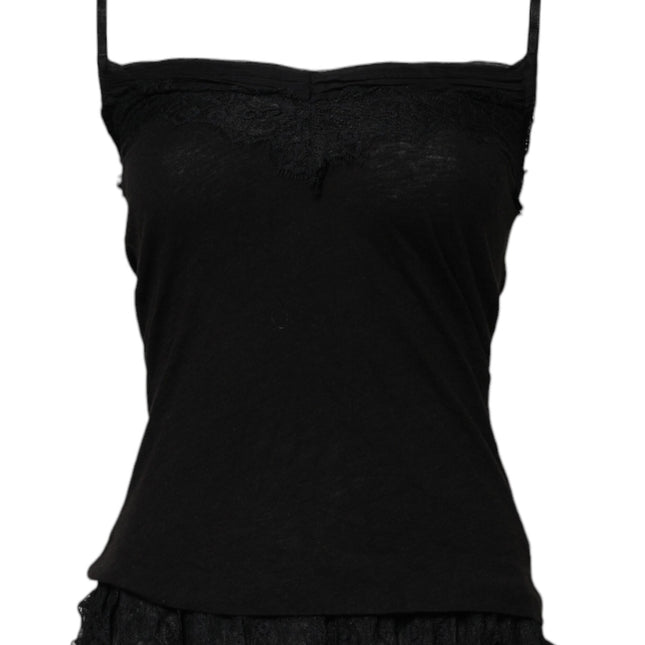 Scervino Street Black Wool Sleeveless Square Neck Tank Top