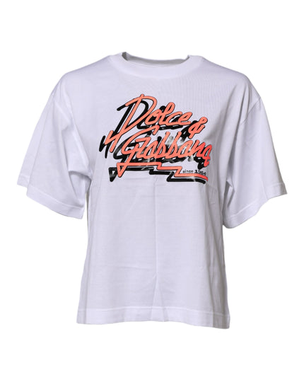 Dolce & Gabbana White Cotton Graphic Print Crew Neck T-shirt