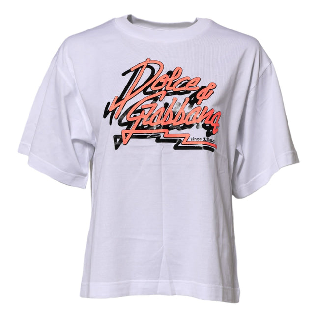 Dolce & Gabbana White Cotton Graphic Print Crew Neck T-shirt