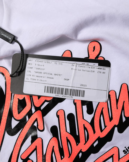 Dolce & Gabbana White Cotton Graphic Print Crew Neck T-shirt