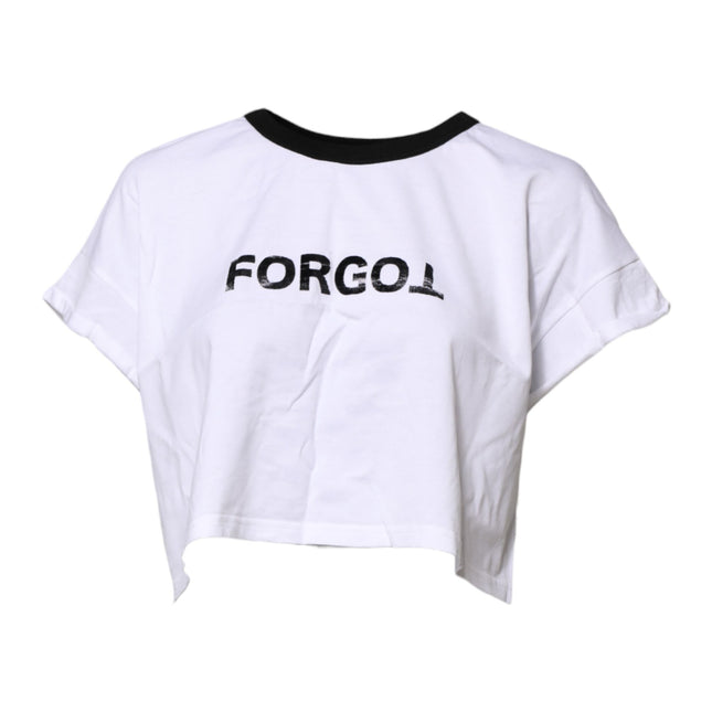 Dolce & Gabbana White Graphic Print Crew Neck Cropped T-shirt
