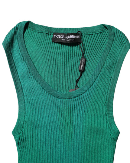 Dolce & Gabbana Green Silk Sleeveless Round Neck Tank Top