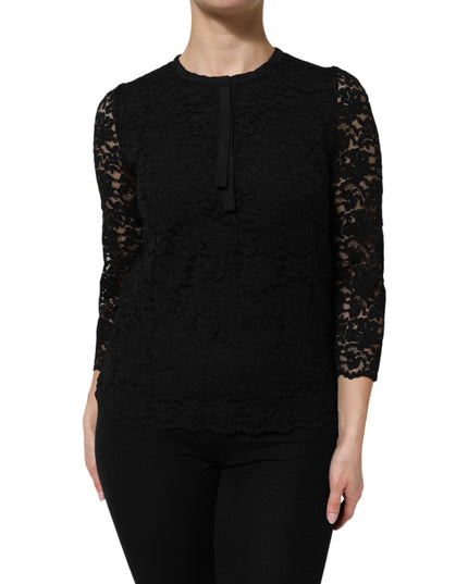 Dolce & Gabbana Black Nylon Lace Long Sleeve Blouse Top