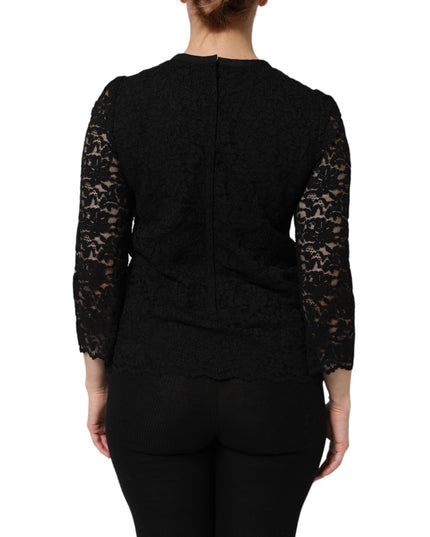 Dolce & Gabbana Black Nylon Lace Long Sleeve Blouse Top