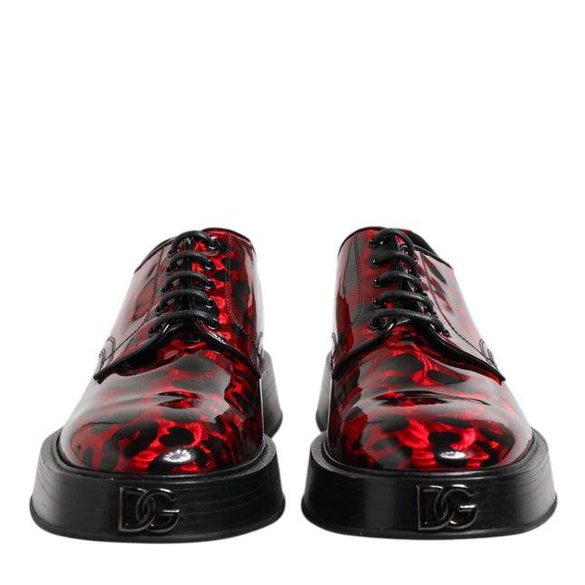 Dolce & Gabbana Red Leopard Derby Formal Men Dress Shoes
