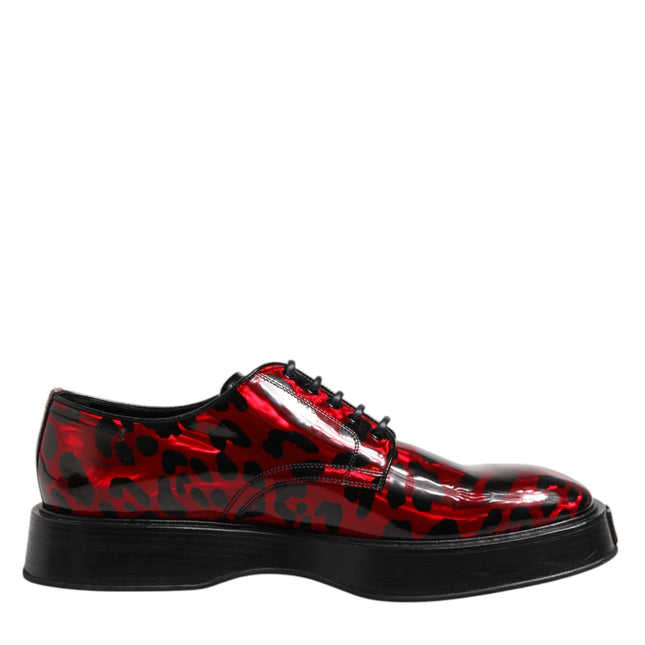 Dolce & Gabbana Red Leopard Derby Formal Men Dress Shoes