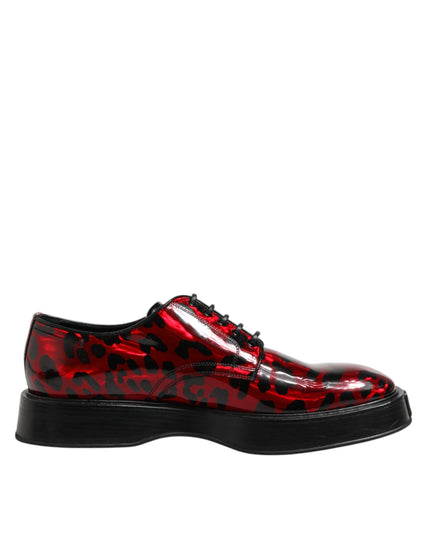 Dolce & Gabbana Red Leopard Derby Formal Men Dress Shoes