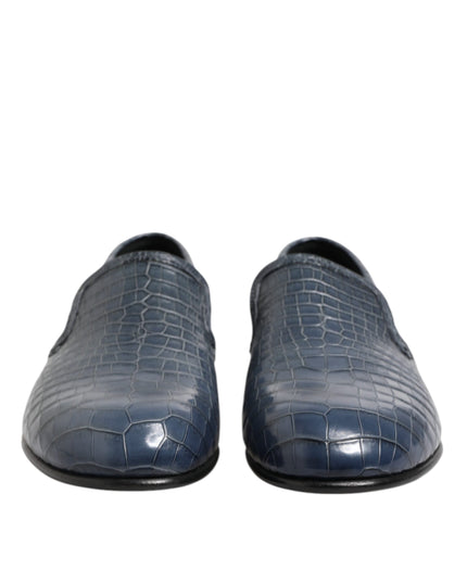 Dolce & Gabbana Blue Exotic Leather Slip On Loafers Men Dress Shoes