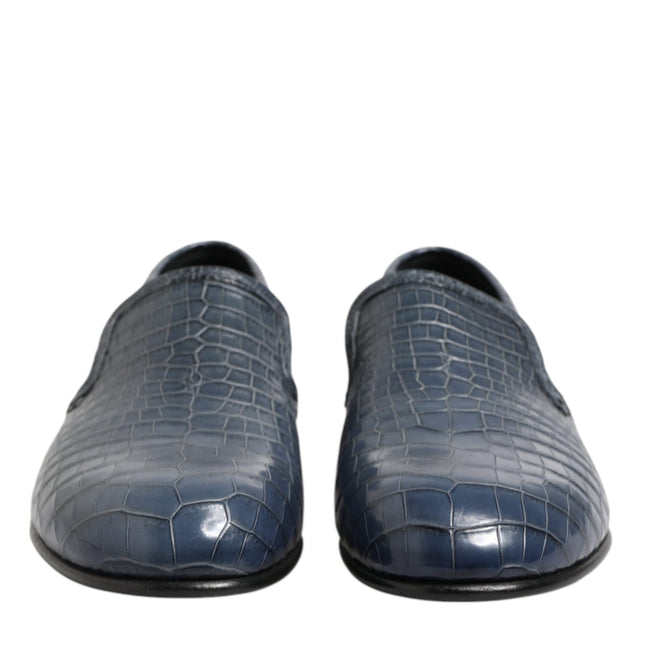 Dolce & Gabbana Blue Exotic Leather Slip On Loafers Men Dress Shoes
