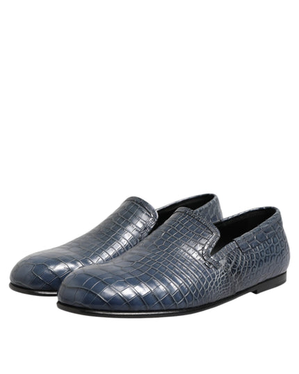 Dolce & Gabbana Blue Exotic Leather Slip On Loafers Men Dress Shoes