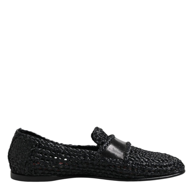 Dolce & Gabbana Black Woven Leather Slip On Loafers Men Shoes