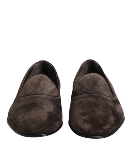 Dolce & Gabbana Brown Velvet Leather Slip On Loafers Shoes