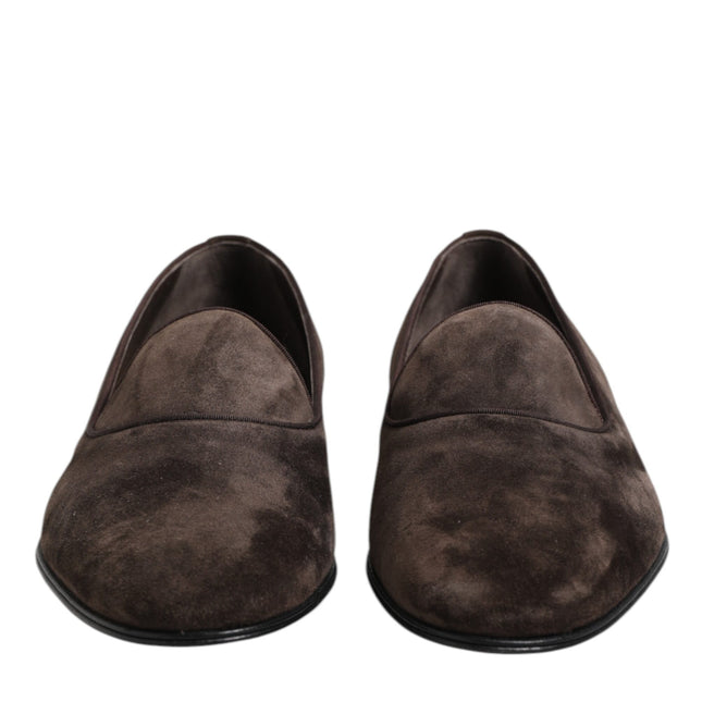 Dolce & Gabbana Brown Velvet Leather Slip On Loafers Shoes