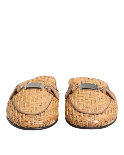 Dolce & Gabbana Beige Rattan Flat Mule Men Sandals Shoes