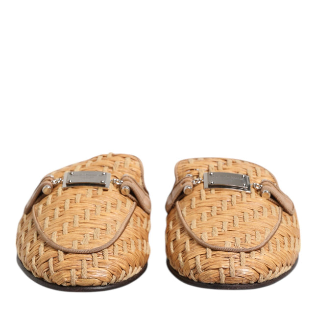 Dolce & Gabbana Beige Rattan Flat Mule Men Sandals Shoes
