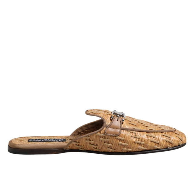 Dolce & Gabbana Beige Rattan Flat Mule Men Sandals Shoes