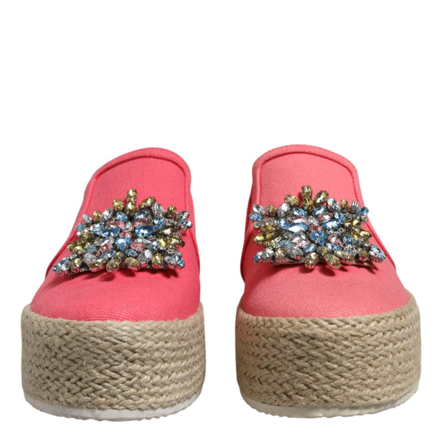 Twinset Pink Canvas Crystal Embellished Slip On Shoes