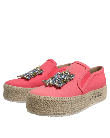 Twinset Pink Canvas Crystal Embellished Slip On Shoes