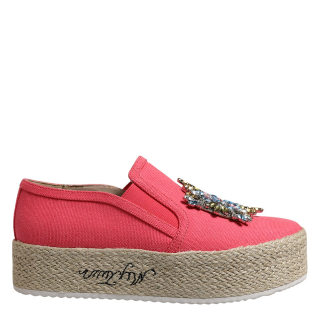 Twinset Pink Canvas Crystal Embellished Slip On Shoes
