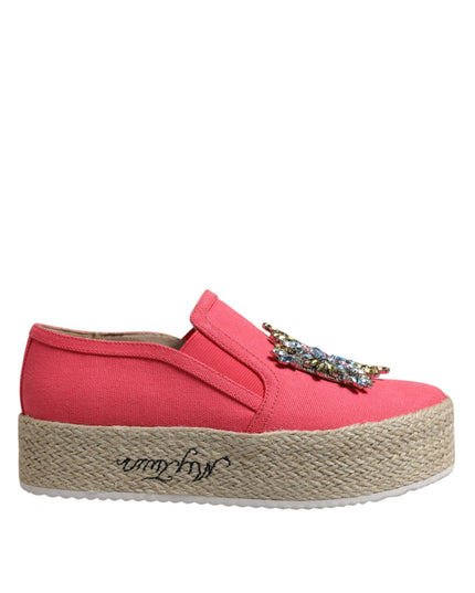 Twinset Pink Canvas Crystal Embellished Slip On Shoes