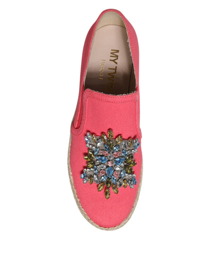 Twinset Pink Canvas Crystal Embellished Slip On Shoes