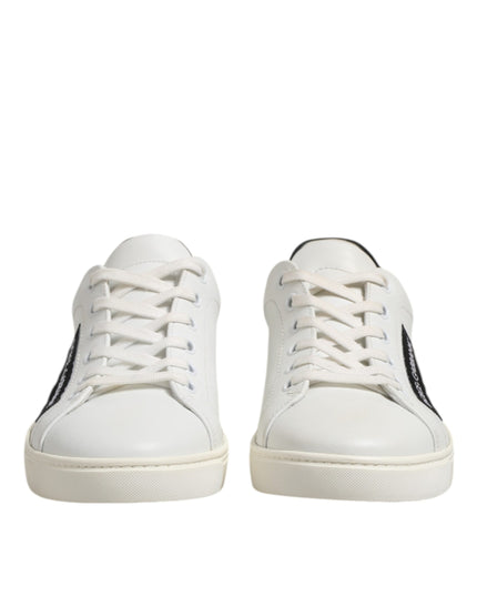 Dolce & Gabbana White Black Leather Lace Up Men Sneakers Shoes