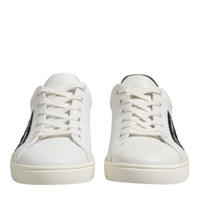 Dolce & Gabbana White Black Leather Lace Up Men Sneakers Shoes