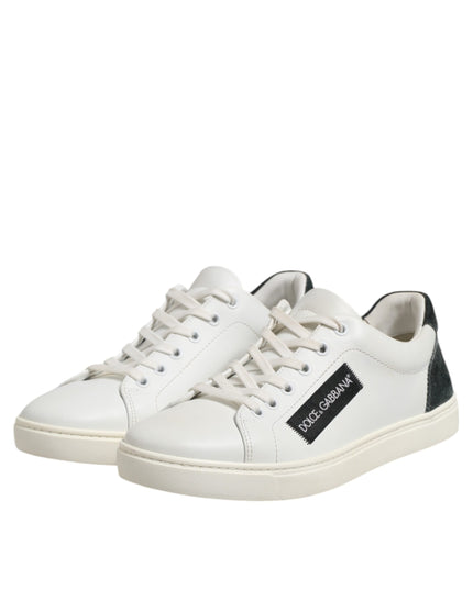 Dolce & Gabbana White Black Leather Lace Up Men Sneakers Shoes