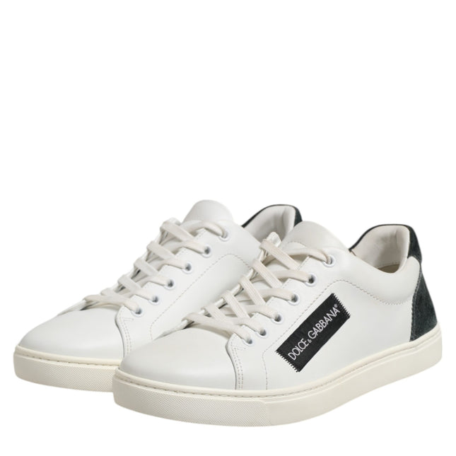 Dolce & Gabbana White Black Leather Lace Up Men Sneakers Shoes