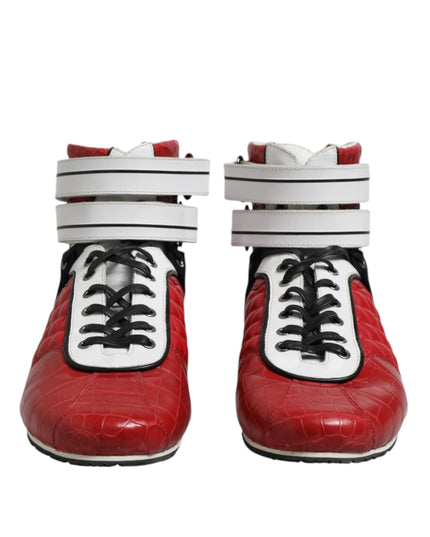 Dolce & Gabbana Red Quilted Leather Lace Up Sneakers Shoes
