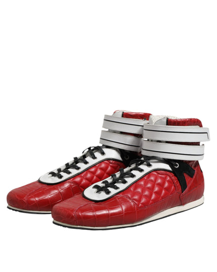 Dolce & Gabbana Red Quilted Leather Lace Up Sneakers Shoes
